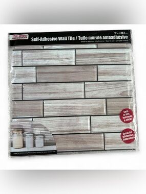 Bench Self-Adhesive Wall Tile in White and Brown Woodgrain